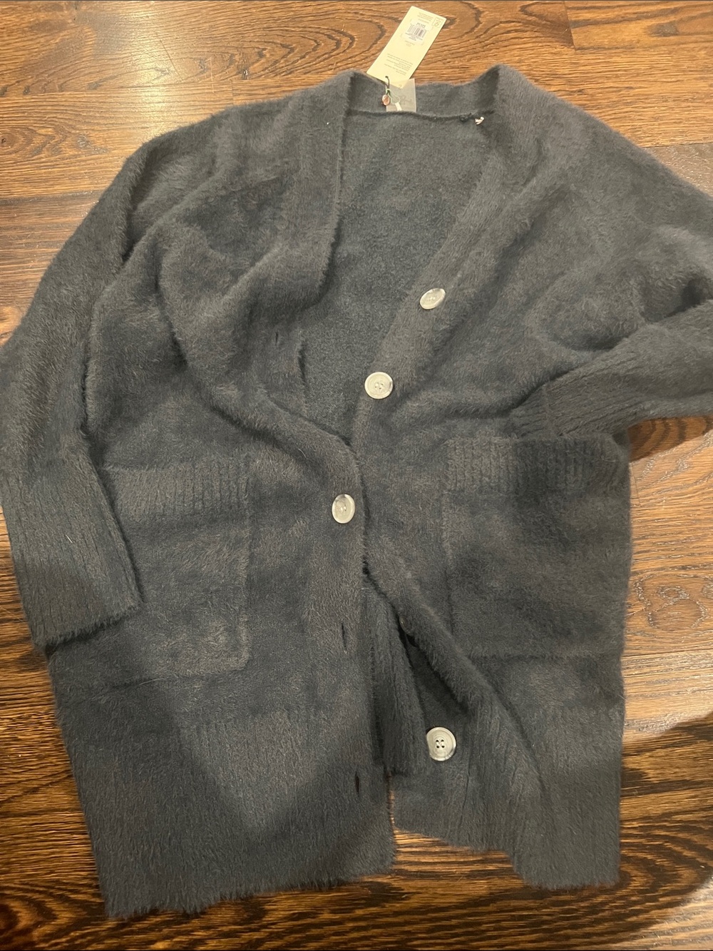 Cozy grey Fuzzy Button-Front Cardigan Sweater